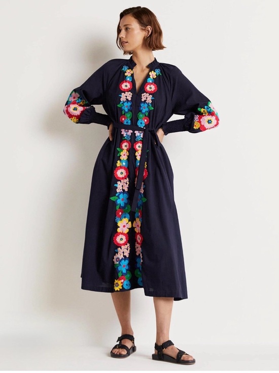 Boden Dresses & Skirts - Boden Embroidered Cotton Maxi Dress Sz 6 Navy D002